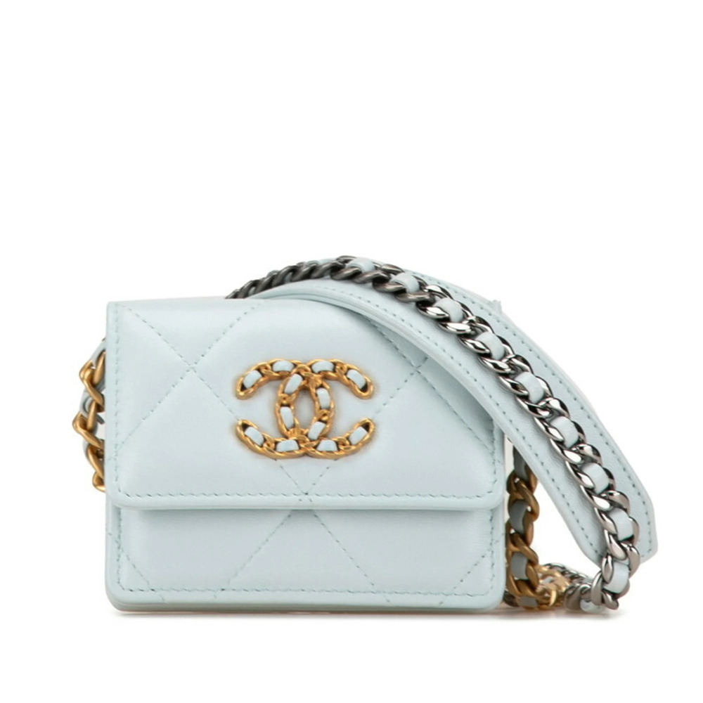 CHANEL Blue Lambskin Leather Logo Shoulder Bag